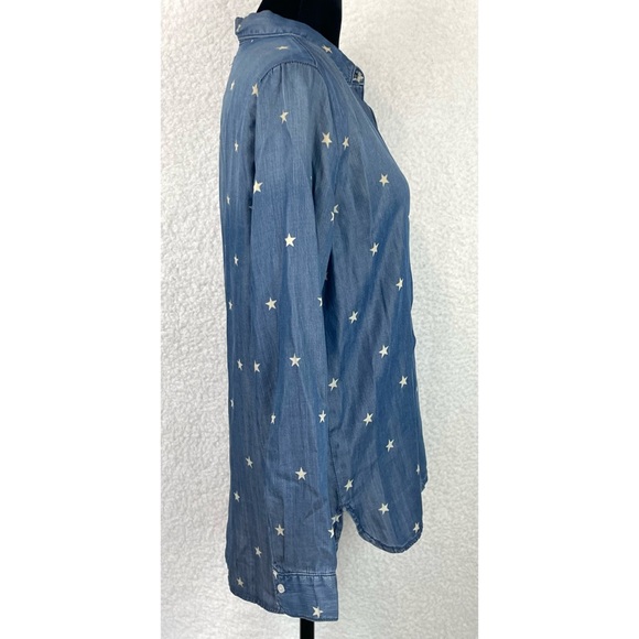 SNEAK PEEK • Blue Chambray Denim Star Print Long Sleeve Button-Down Shirt - Picture 8 of 14